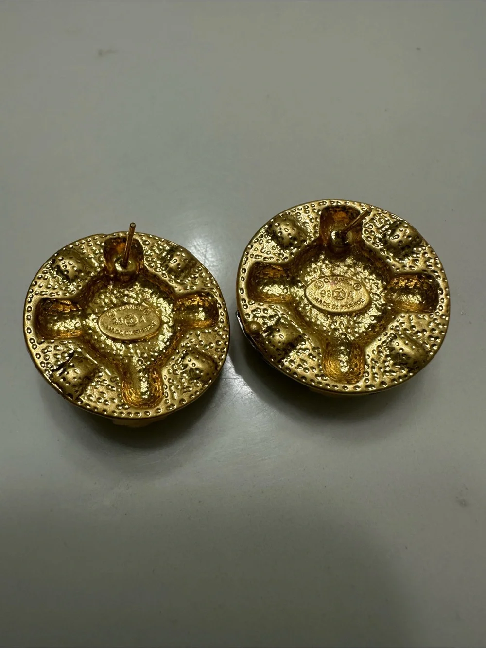 Vintage Chanel Green & Gold Round Statement Earrings